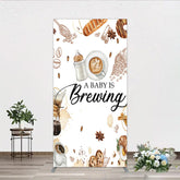 Lofaris A Baby is Brewing Rectangle Backdrop Coffee and Croissant Themed Shower Fun Cafe Welcome Sign Photo Prop Decor